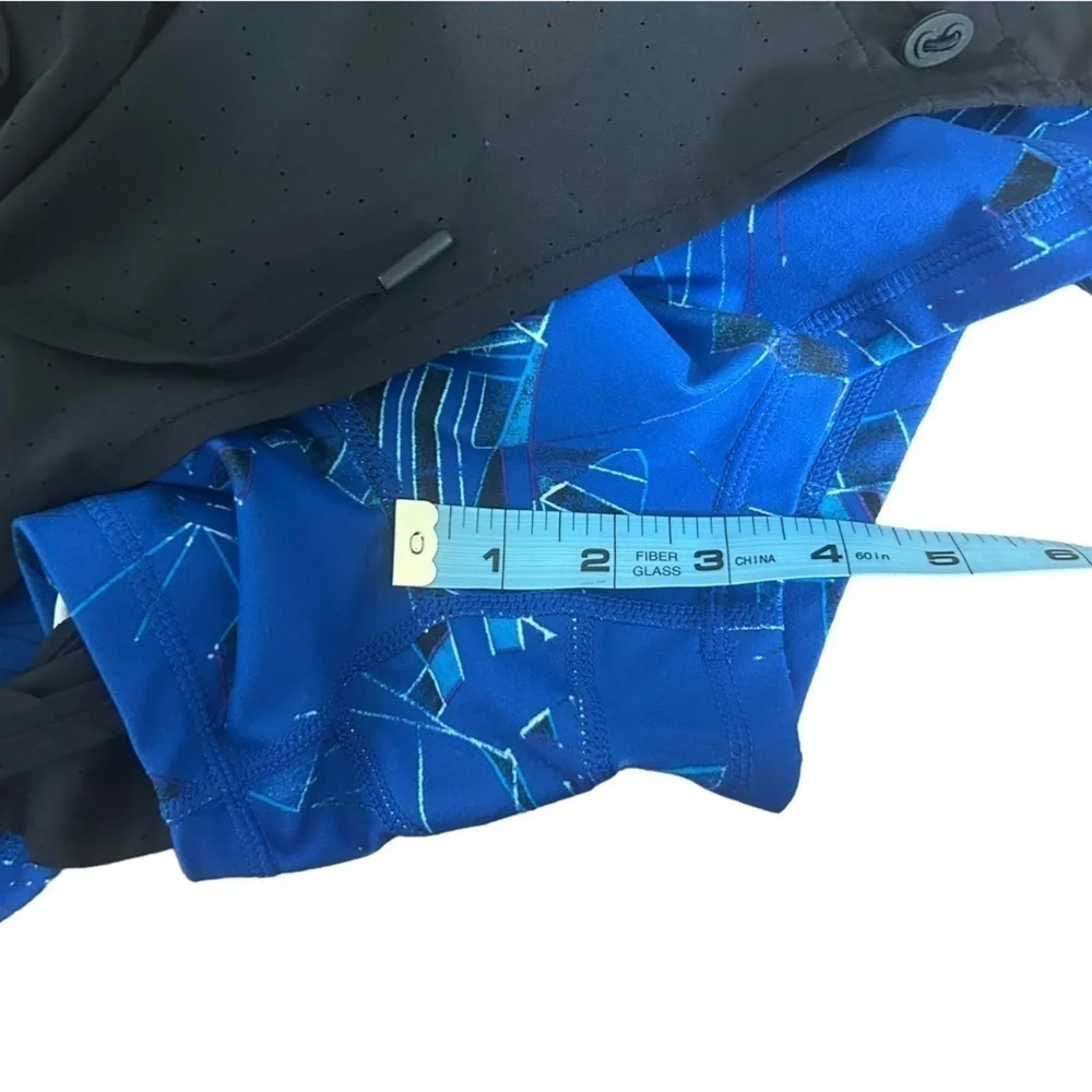 Zella 2 in 1 Layered Black with Blue Print Compression Athletic Shorts Size XL